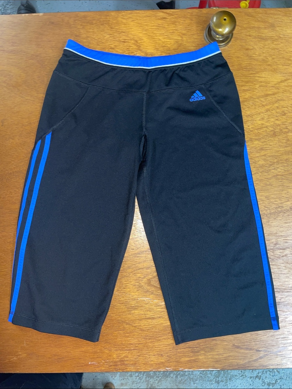 adidas Black Capri Joggers with Blue Trim
